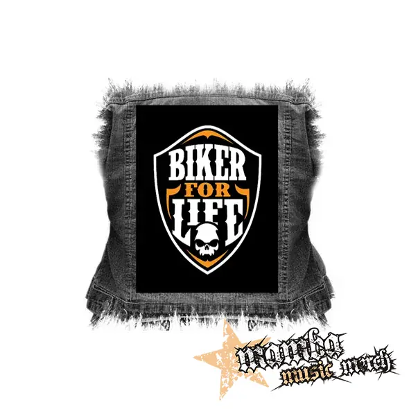 BIKER FOR LIFE - Skull Logo Crest - chrbtová nášivka (36 x 27 cm)