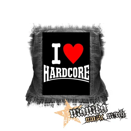I LOVE HARDCORE na ČIERNE - chrbtová nášivka (36 x 27 cm)