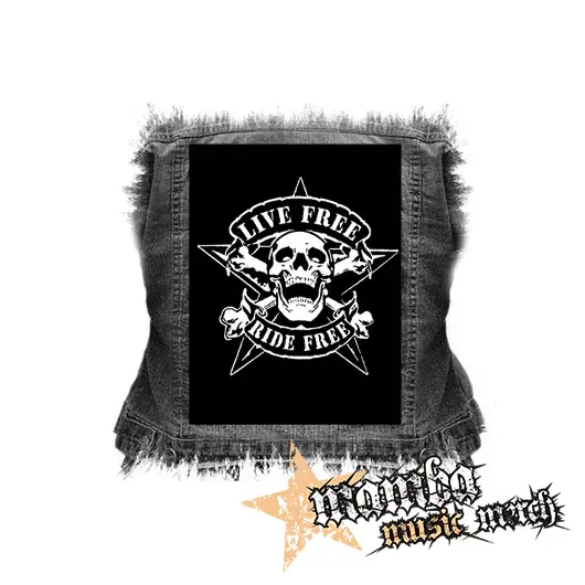 LIVE FREE RIDE FREE - Skull Pentagram - chrbtová nášivka (36 x 27 cm)