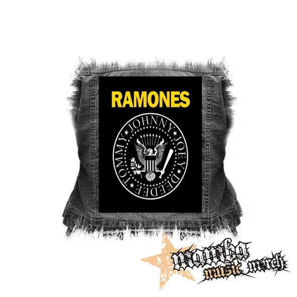 RAMONES - Yellow Logo White Symbol - chrbtová nášivka (36 x 27 cm)