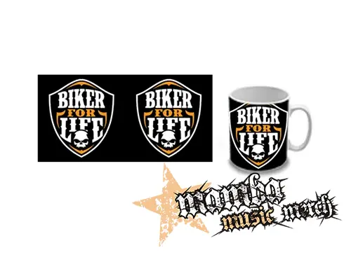 Hrnček - BIKER FOR LIFE - Skull Logo Crest NA ČIERNE