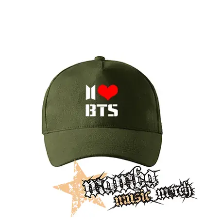 I LOVE BTS - zelená šiltovka "military green"