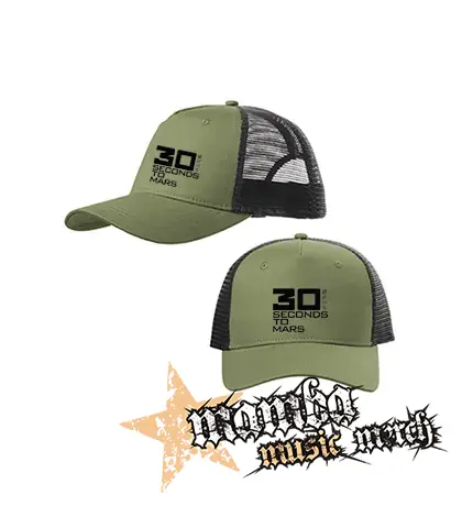 30 SECONDS TO MARS - Big Logo - olivovočierna sieťkovaná šiltovka model "Trucker Cap"