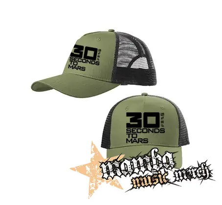 30 SECONDS TO MARS - Black Logo - olivovočierna sieťkovaná šiltovka model "Trucker Cap"
