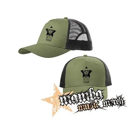 50 CENT - Logo Portrait - olivovočierna sieťkovaná šiltovka model "Trucker Cap"