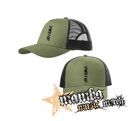 ACDC - Power Up Slogan Black na výšku - olivovočierna sieťkovaná šiltovka model "Trucker Cap"