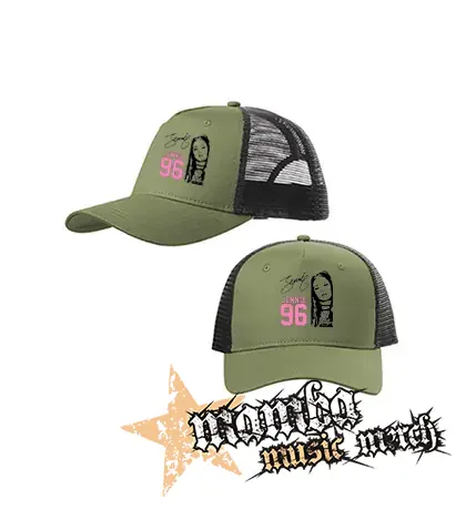BLACKPINK - Jennie 96 Signature Portrait - olivovočierna sieťkovaná šiltovka model "Trucker Cap"