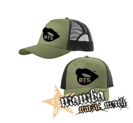BTS - BANGTAN BOYS - Lips - olivovočierna sieťkovaná šiltovka model "Trucker Cap"