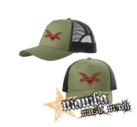 COCK SPARRER - Red Logo - olivovočierna sieťkovaná šiltovka model "Trucker Cap"