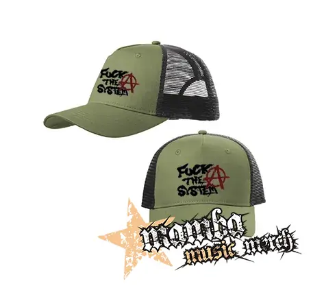 FUCK THE SYSTEM - olivovočierna sieťkovaná šiltovka model "Trucker Cap"