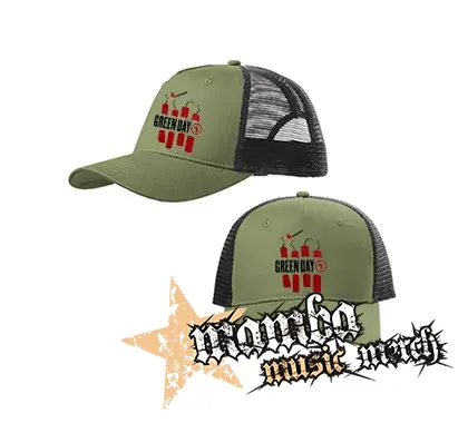 GREEN DAY - Bombs - olivovočierna sieťkovaná šiltovka model "Trucker Cap"