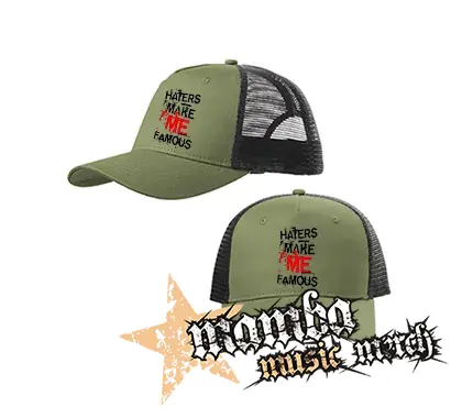 HATERS MAKE ME FAMOUS - olivovočierna sieťkovaná šiltovka model "Trucker Cap"