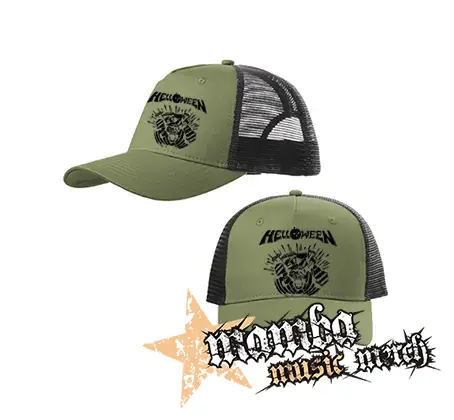 HELLOWEEN - 80' Logo - Metal Pumpkin Head - olivovočierna sieťkovaná šiltovka model "Trucker Cap"