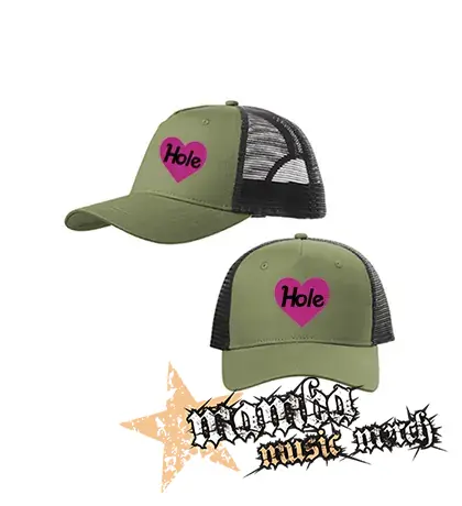 HOLE - Pink Logo Heart - olivovočierna sieťkovaná šiltovka model "Trucker Cap"