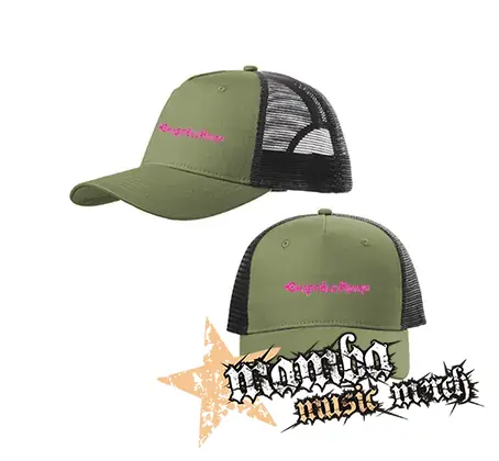 CHAPPELL ROAN - PINK LOGO - olivovočierna sieťkovaná šiltovka model "Trucker Cap"