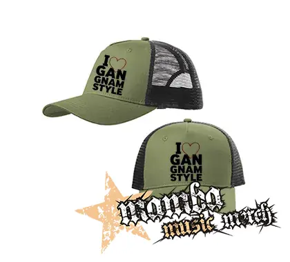 I LOVE GANGNAM STYLE - olivovočierna sieťkovaná šiltovka model "Trucker Cap"