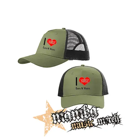 I LOVE GUNS N ROSES 2 - olivovočierna sieťkovaná šiltovka model "Trucker Cap"