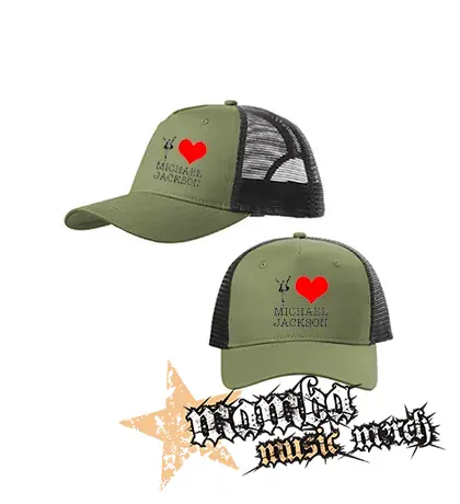 I LOVE MICHAEL JACKSON - olivovočierna sieťkovaná šiltovka model "Trucker Cap"