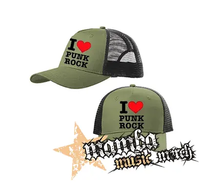 I LOVE PUNKROCK - olivovočierna sieťkovaná šiltovka model "Trucker Cap"