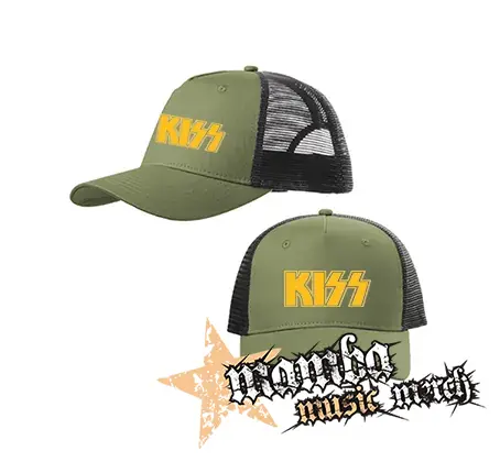 KISS - Yellow Logo - olivovočierna sieťkovaná šiltovka model "Trucker Cap"