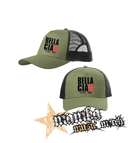 LA CASA DE PAPEL - Bella Ciao - olivovočierna sieťkovaná šiltovka model "Trucker Cap"