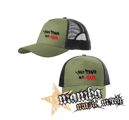 MAKE PEACE NOT HATE - olivovočierna sieťkovaná šiltovka model "Trucker Cap"