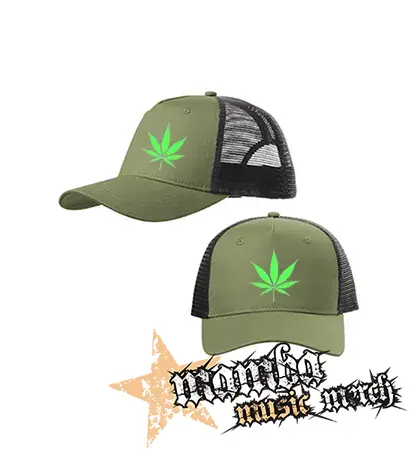 MARIHUANA - Green Leaf - olivovočierna sieťkovaná šiltovka model "Trucker Cap"