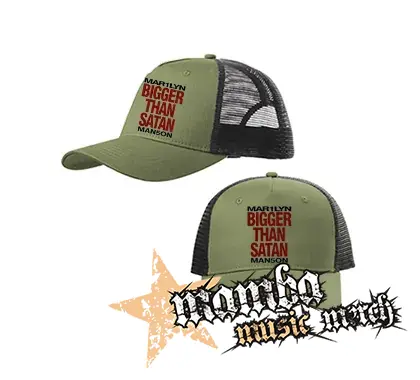 MARILYN MANSON - Bigger Than Satan - olivovočierna sieťkovaná šiltovka model "Trucker Cap"