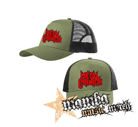 METAL CHURCH - Logo Red White - olivovočierna sieťkovaná šiltovka model "Trucker Cap"