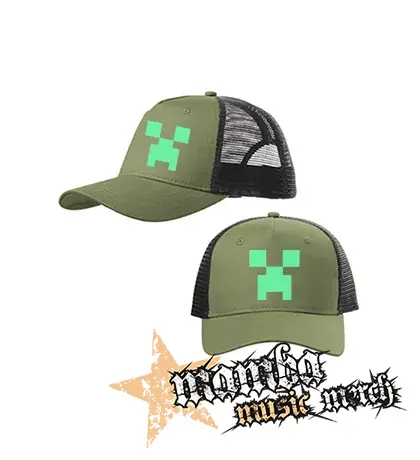 MINECRAFT - Green Creeper - olivovočierna sieťkovaná šiltovka model "Trucker Cap"