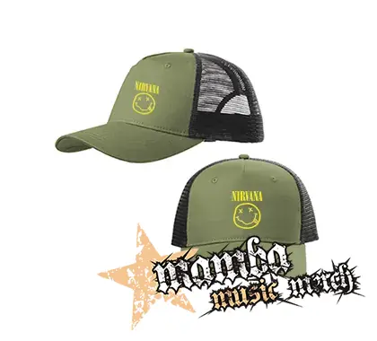 NIRVANA - Big Smile - olivovočierna sieťkovaná šiltovka model "Trucker Cap"
