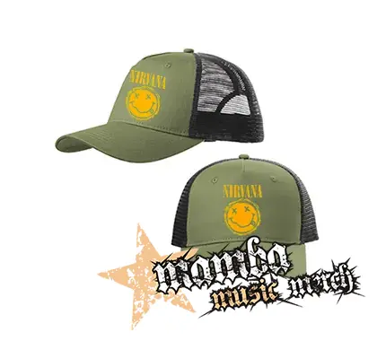 NIRVANA - Grunge Smile - olivovočierna sieťkovaná šiltovka model "Trucker Cap"