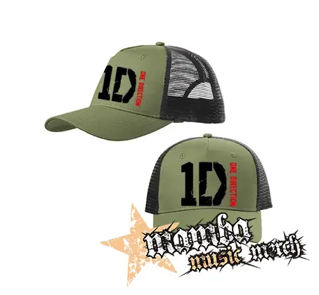 ONE DIRECTION - Red Logo - olivovočierna sieťkovaná šiltovka model "Trucker Cap"
