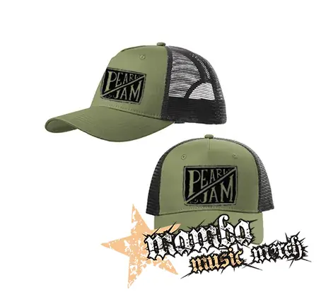 PEARL JAM - Logo - olivovočierna sieťkovaná šiltovka model "Trucker Cap"