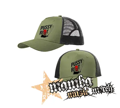 PUSSY RIOT - olivovočierna sieťkovaná šiltovka model "Trucker Cap"