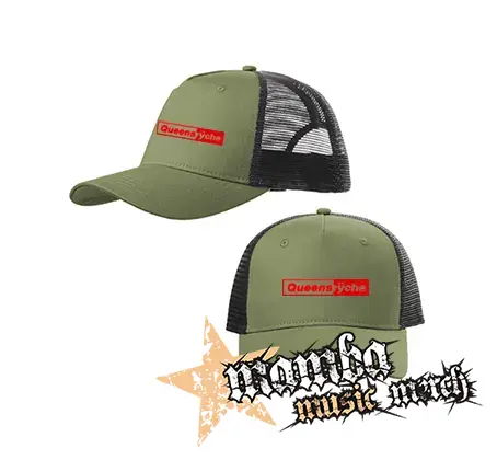 QUEENSRYCHE - Logo RED - olivovočierna sieťkovaná šiltovka model "Trucker Cap"