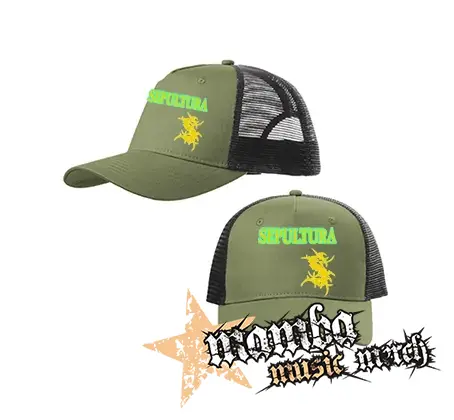 SEPULTURA - Brasil Yellow Logo - olivovočierna sieťkovaná šiltovka model "Trucker Cap"