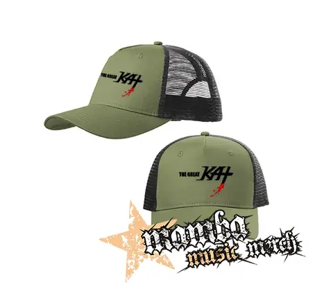 THE GREAT KAT - Logo - olivovočierna sieťkovaná šiltovka model "Trucker Cap"