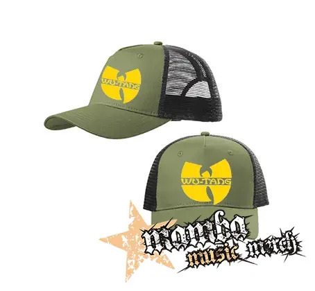 WU TANG CLAN - Yellow Logo - olivovočierna sieťkovaná šiltovka model "Trucker Cap"