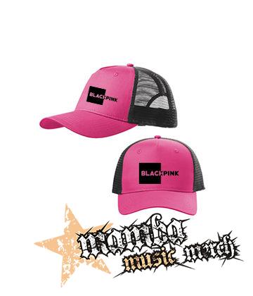 BLACKPINK - Pink Square Crest BW - ružovočierna sieťkovaná šiltovka model "Trucker Cap"