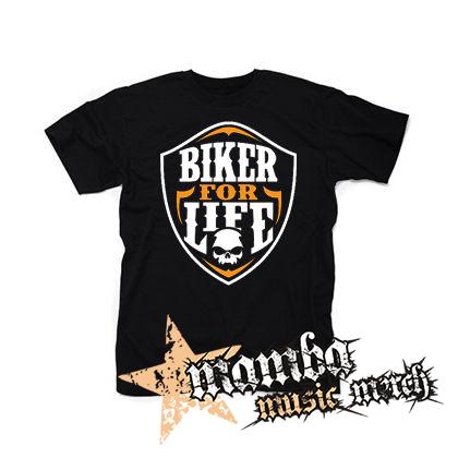 BIKER FOR LIFE - Skull Logo Crest - čierne pánske tričko