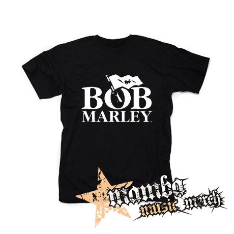 BOB MARLEY - Logo & Flag - čierne pánske tričko