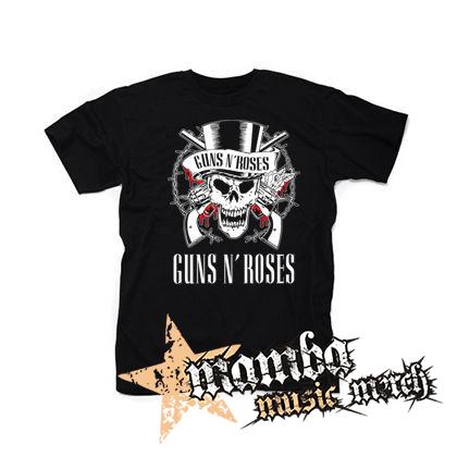 GUNS N ROSES - Red White Skull And Logo - čierne pánske tričko