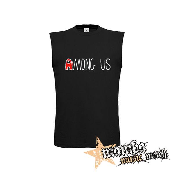 AMONG US - Red White Logo - čierne pánske tričko bez rukávov
