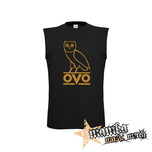 DRAKE - Gold OVO Logo - čierne pánske tričko bez rukávov