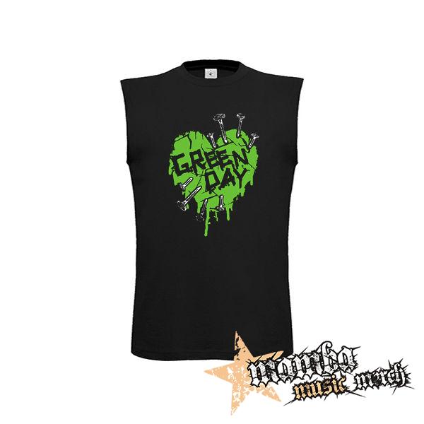GREEN DAY - Green Heart - čierne pánske tričko bez rukávov
