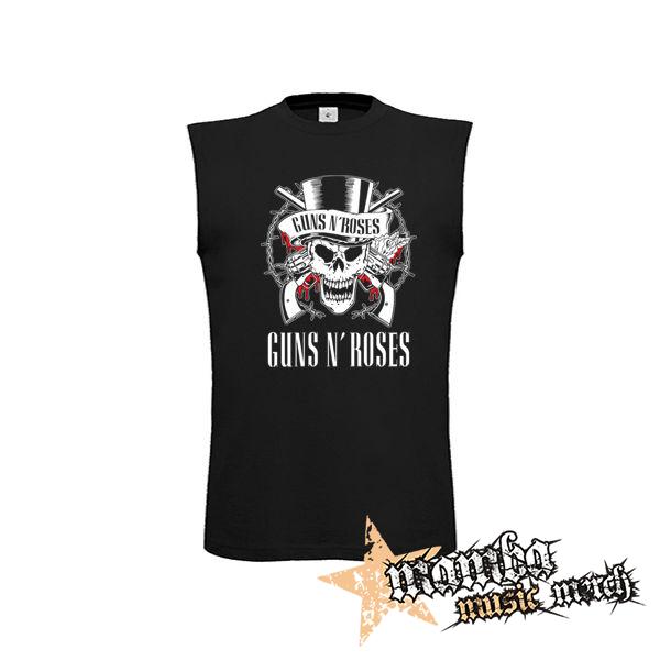 GUNS N ROSES - Red White Skull And Logo - čierne pánske tričko bez rukávov