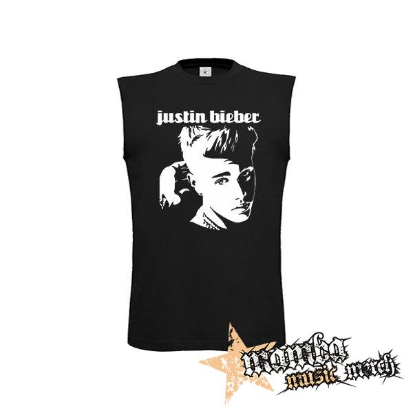 JUSTIN BIEBER - Logo & Portrait Motive 1 - čierne pánske tričko bez rukávov