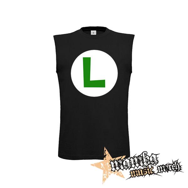 SUPER MARIO - Green Luigi Logo - čierne pánske tričko bez rukávov