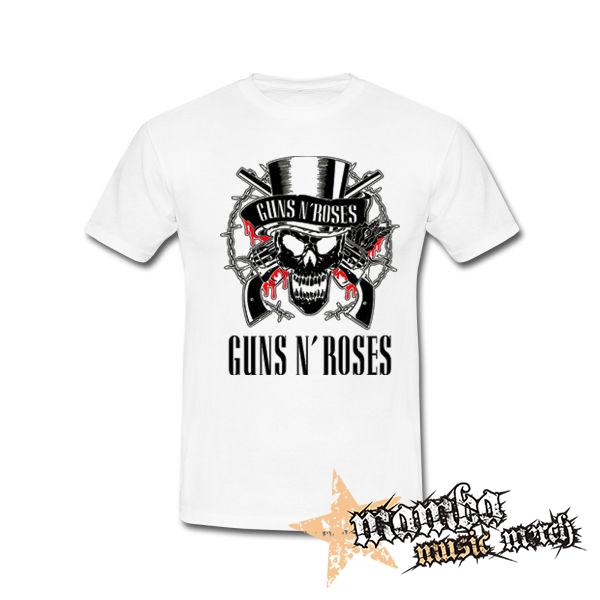 GUNS N ROSES - Red White Skull And Logo - biele pánske tričko